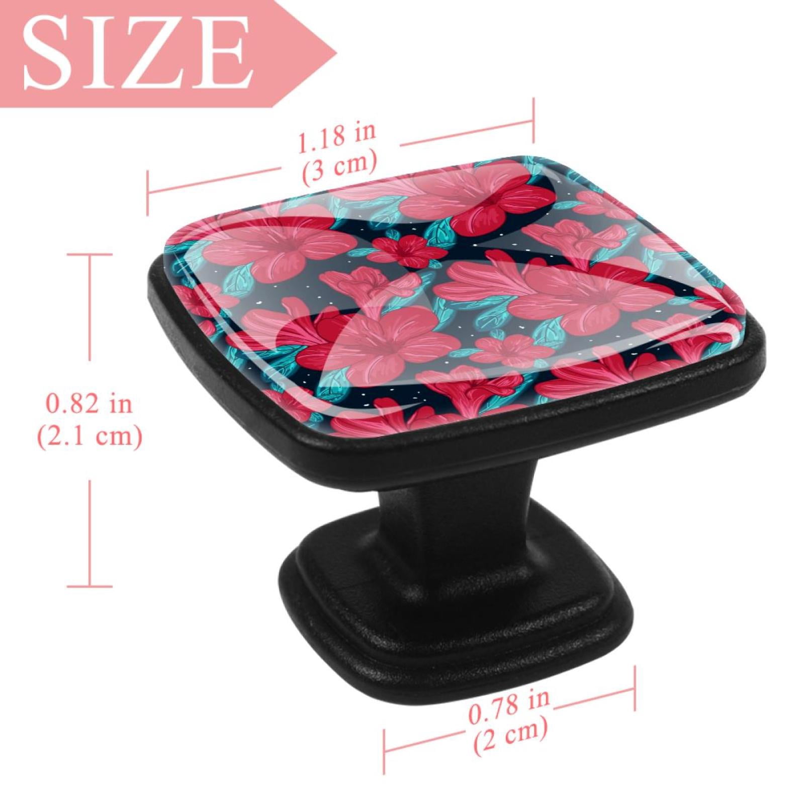 4 Pcs Square Cabinet Handle Cupboard Knob Drawer Pulls Handle Tropical Red Floral Drawer Knobs with Screws Furniture Decoration