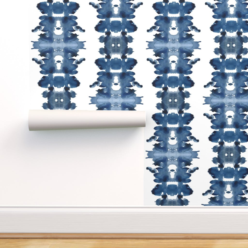 Removable Water-Activated Wallpaper Spots Brush Paint Abstract Blue Boys 