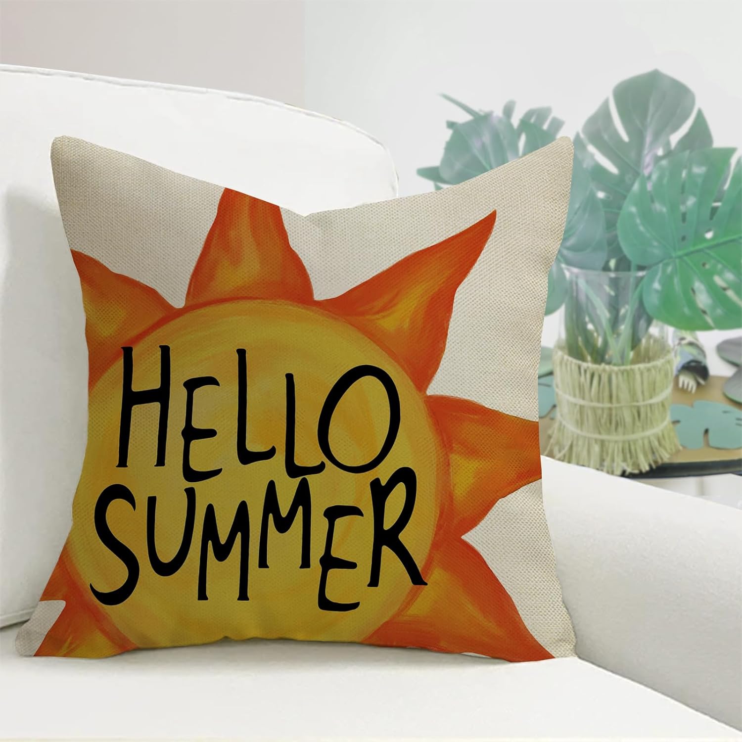 Hello Summer Sun Decorative Throw Pillow Covers 20 x 20 Set of 4, Be The Sunshine Stripes Porch Outdoor Pillowcase, Summer State of Mind Sippin on Sunshine Seasonal Cushion Case Home Decor