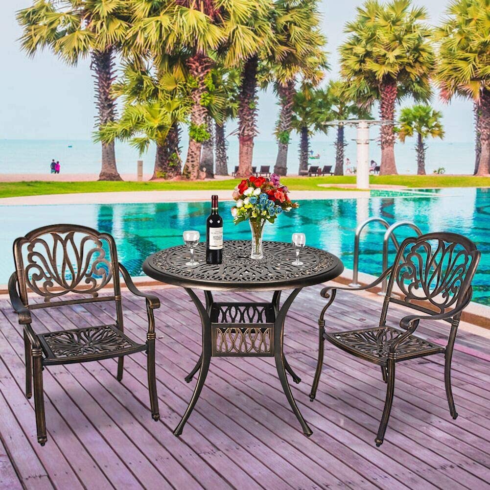 Bistro Set 3 Piece Cast Aluminum Bistro Table And Chairs Set Of 2 White