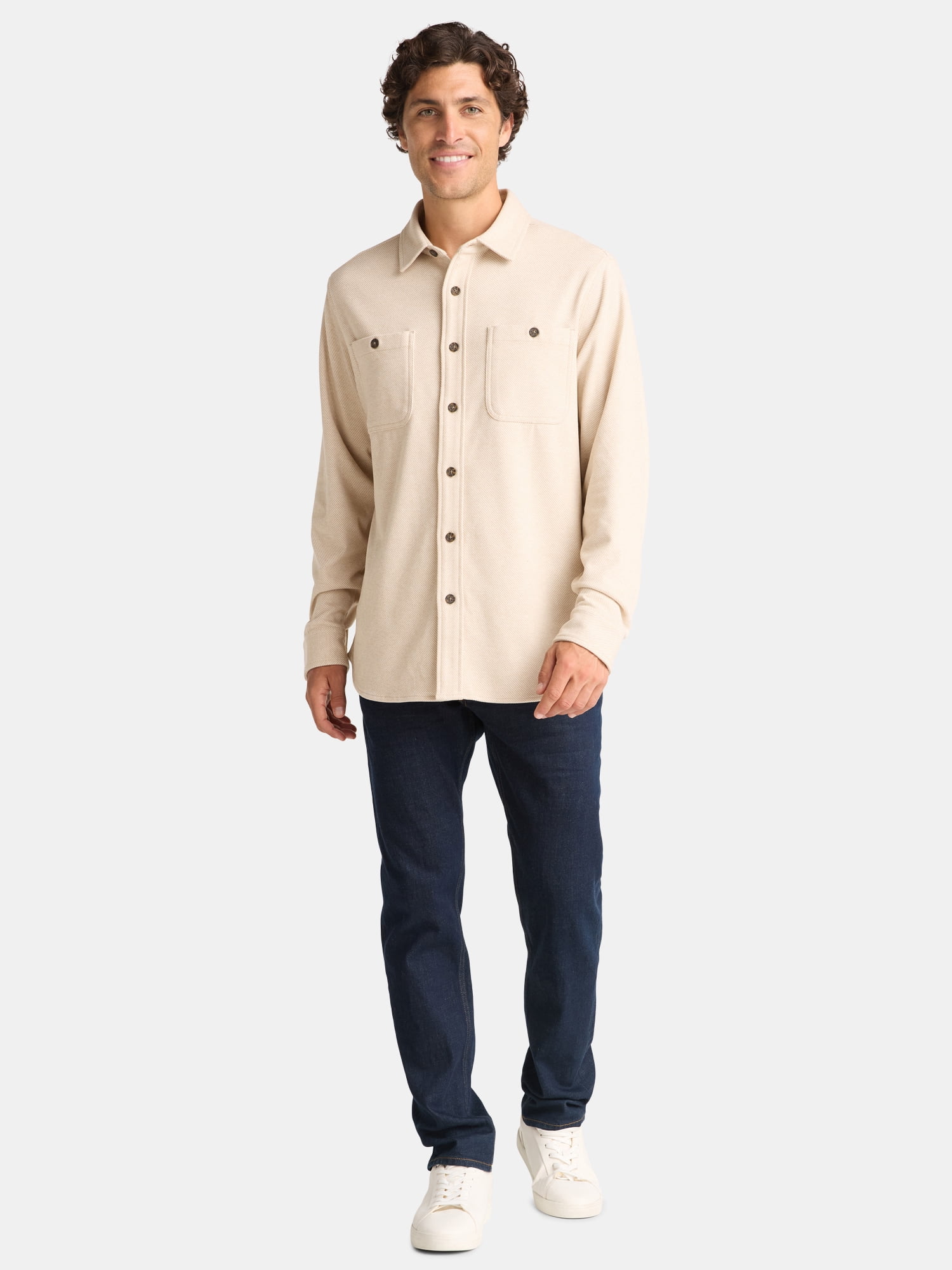 George Men's and Big Men's Brushed Knit Button Down Shirt, Sizes S-3XL