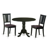 East West Furniture Dublin 3 Piece Drop Leaf Dining Table Set with Buckland Faux Leather Seat Chairs