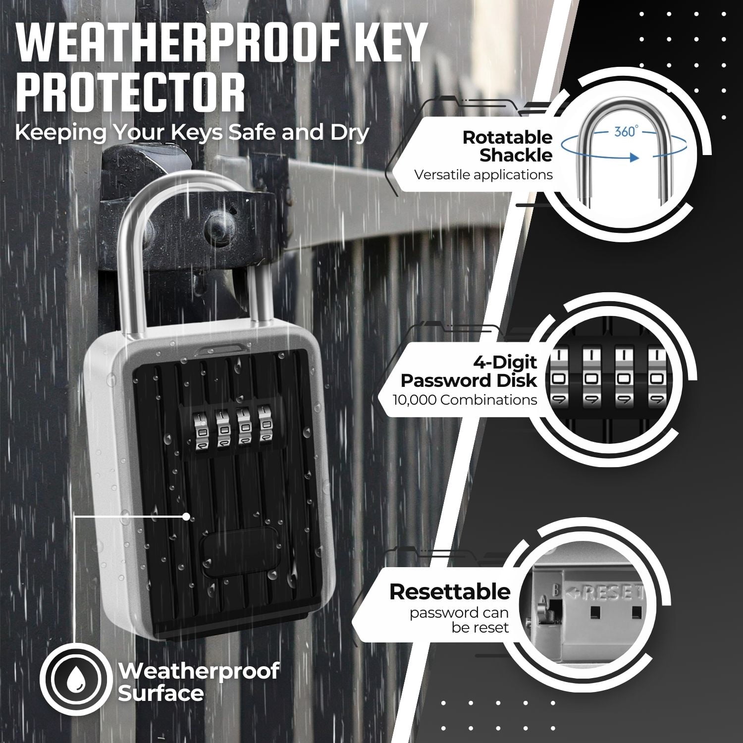 Key Lock Box - Portable Lockbox for Keys Outdoor - 4 Digit Code Combination Lock Box for Key Safe Security - Weather Rust Resistant Key Lock Box for Outside, Car, Door, House, Travel