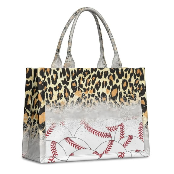 Large Capacity Tote Bag,Leopard Print and Baseballs Pattern Handbag Fashion Luxury Tote Bag,15.7"x13"x 5.1" Inches,Laptop Compatible