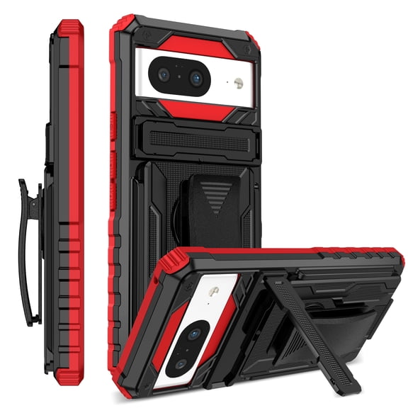 Allytechgroup for Google Pixel 8 Case with Belt Clip Holster, Slim Phone Not Hot/Fast Heat Dissipation Case with Kickstand Military Grade Drop Protection for Google Pixel 8, Red
