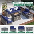 thumbnail image 4 of LazySunsets 8 Piece Patio Furniture Set with 44” Fire Pit Table Wicker Rattan Patio Conversation Set Outdoor Sectional Sofa Set with Coffee Table and Blue Cushions(Waterproof Cover Included), 4 of 9