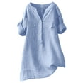 thumbnail image 3 of Women's Short Sleeve T-shirt Women'S Workwear Linen Shirt - Durable Button Down,Blue Women's Short sleeve T-shirt 5XL, 3 of 7