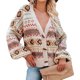 thumbnail image 1 of Chaqueta tipo cárdigan Cuello en V Hombros caídos Manga larga Patrón estampado Suéter de punto para mujer Beige L, 1 of 6