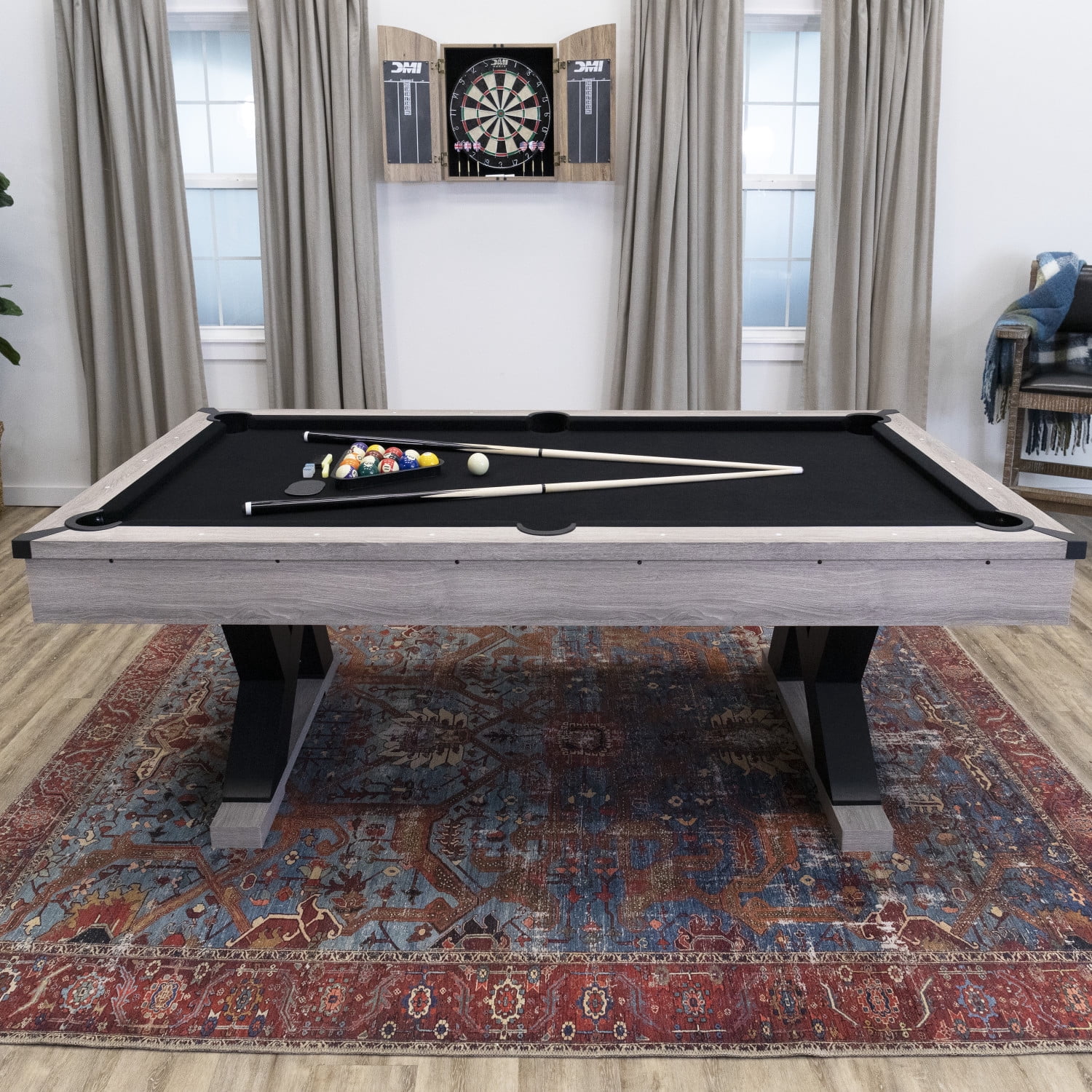 American Legend Kirkwood 90 Billiard Table with Rustic Finish, K-Shaped Legs and Black Cloth