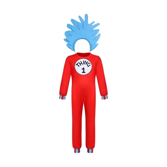 2026 New Halloween Tall-Hat Cat Wanderer Cosplay Costume, Halloween Costume Dress Up Outfit Set Include Red Jumpsuit & Blue Hood for Role Play Stage & Birthday Halloween Party Event, 110