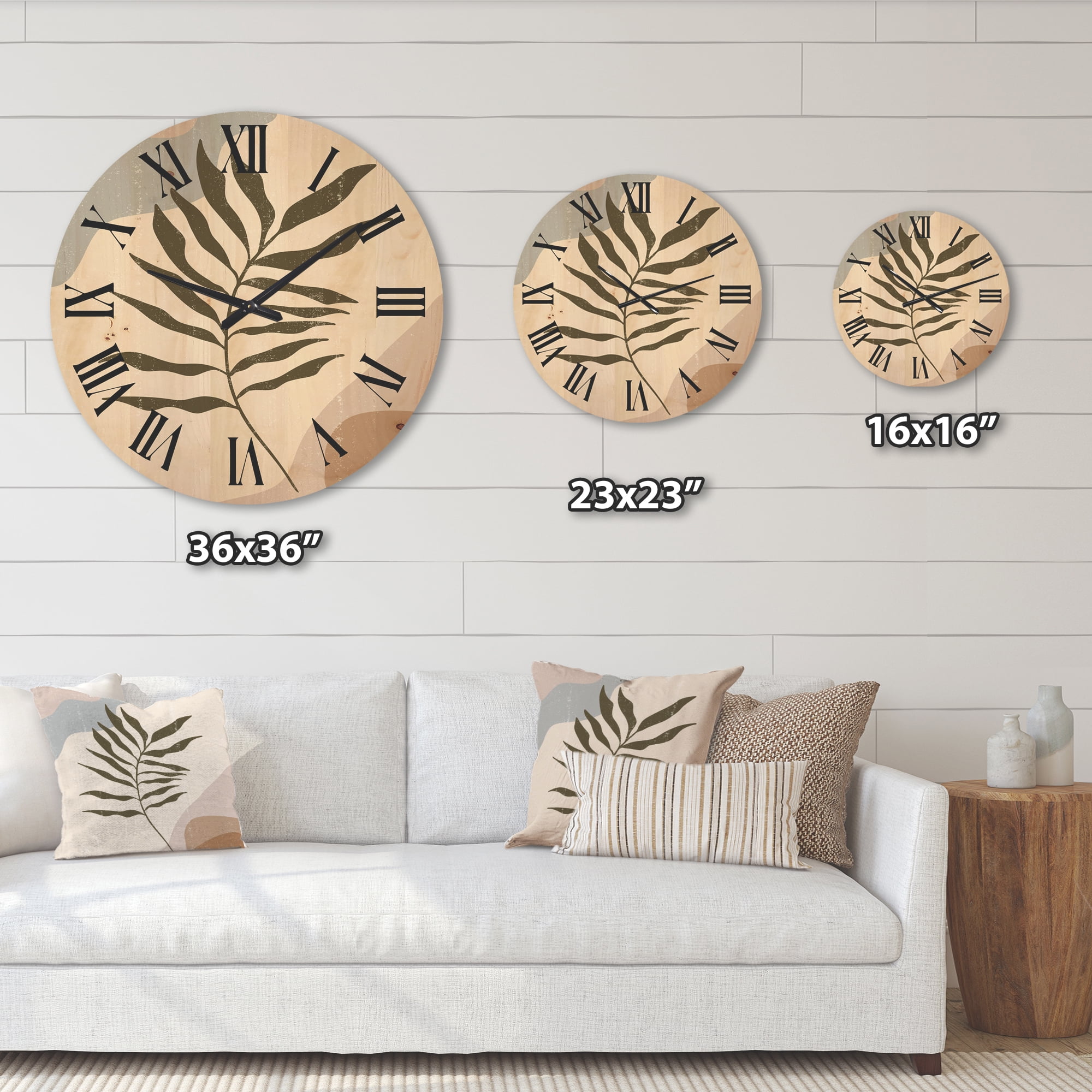 Designart 'Abstract Botanical Minimalist Leaf In Earth Tones I' Modern Wood Wall Clock