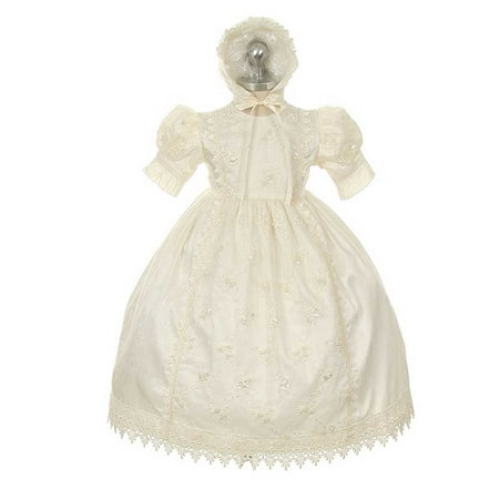 - Rain Kids Baby Girl 18M Ivory Silk Lace Bonnet Baptism Dress