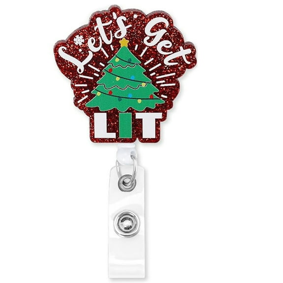 Christmas Badge Reel ID Nurse Name Badge Holder Acrylic Retractable Cute Alligator Clip Glitter Xmas Ornaments-Style 4