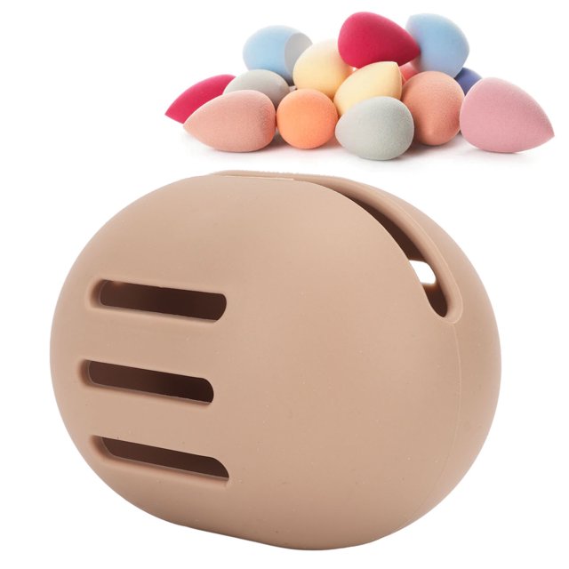 Boîte de Rangement pour Éponge de Maquillage Double Face Creuse Respirante en Silicone Doux