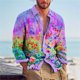 thumbnail image 1 of Camisa de hombre con estampado floral, color amarillo, rosa, morado, para exteriores, calle, manga larga, ropa estampada, moda urbana, 1 of 6