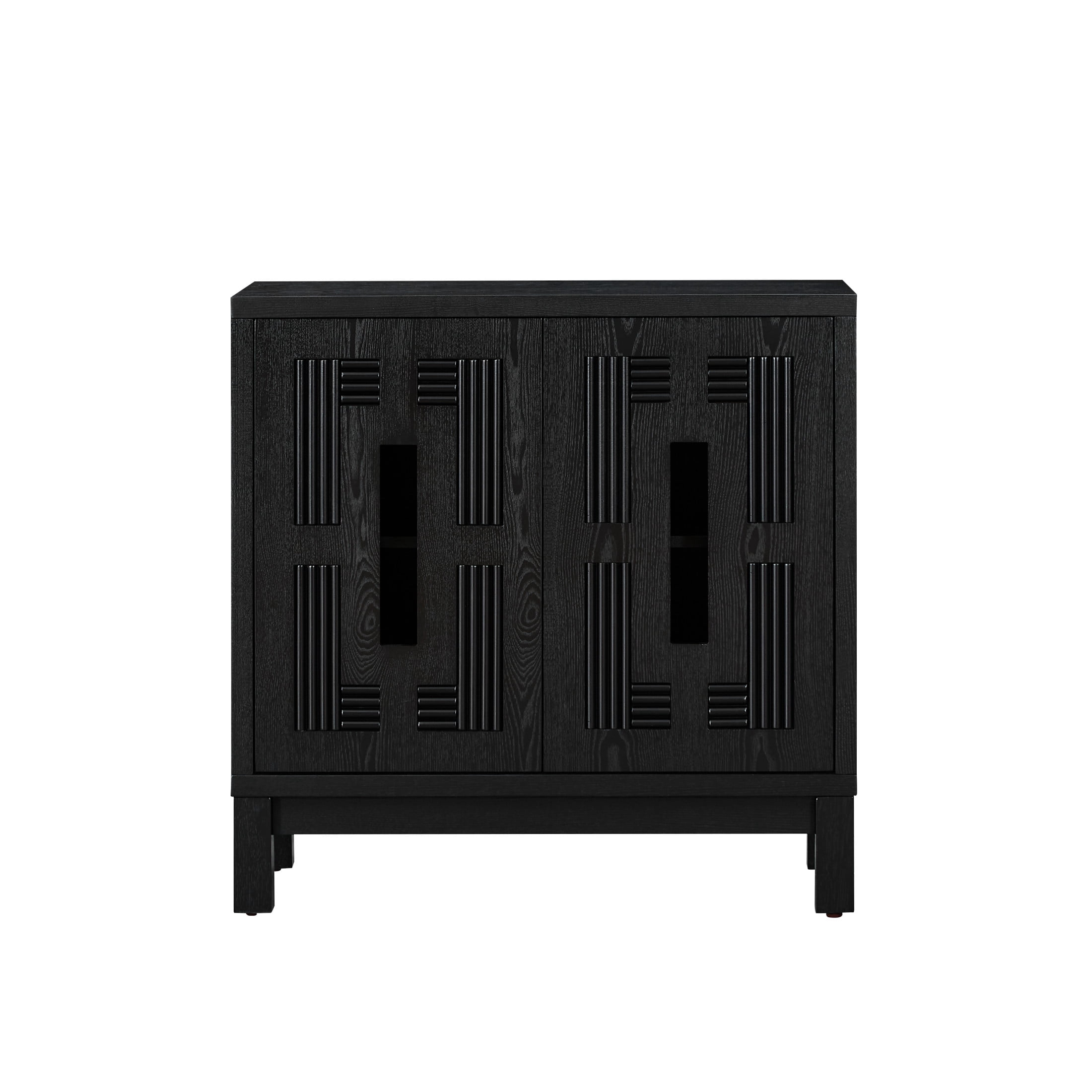 GDF Studio 31.5" Mid Century Modern Sideboard Cabinet with 2 Doors, Adjustable Shelf, Carved Openwork, Black