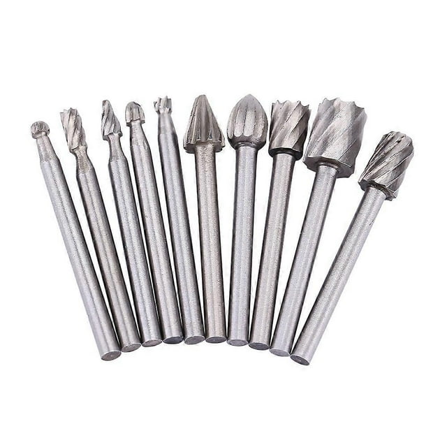 Lot de 10 fraises rotatives en acier rapide, tige ronde de 3 mm, pour le travail du bois