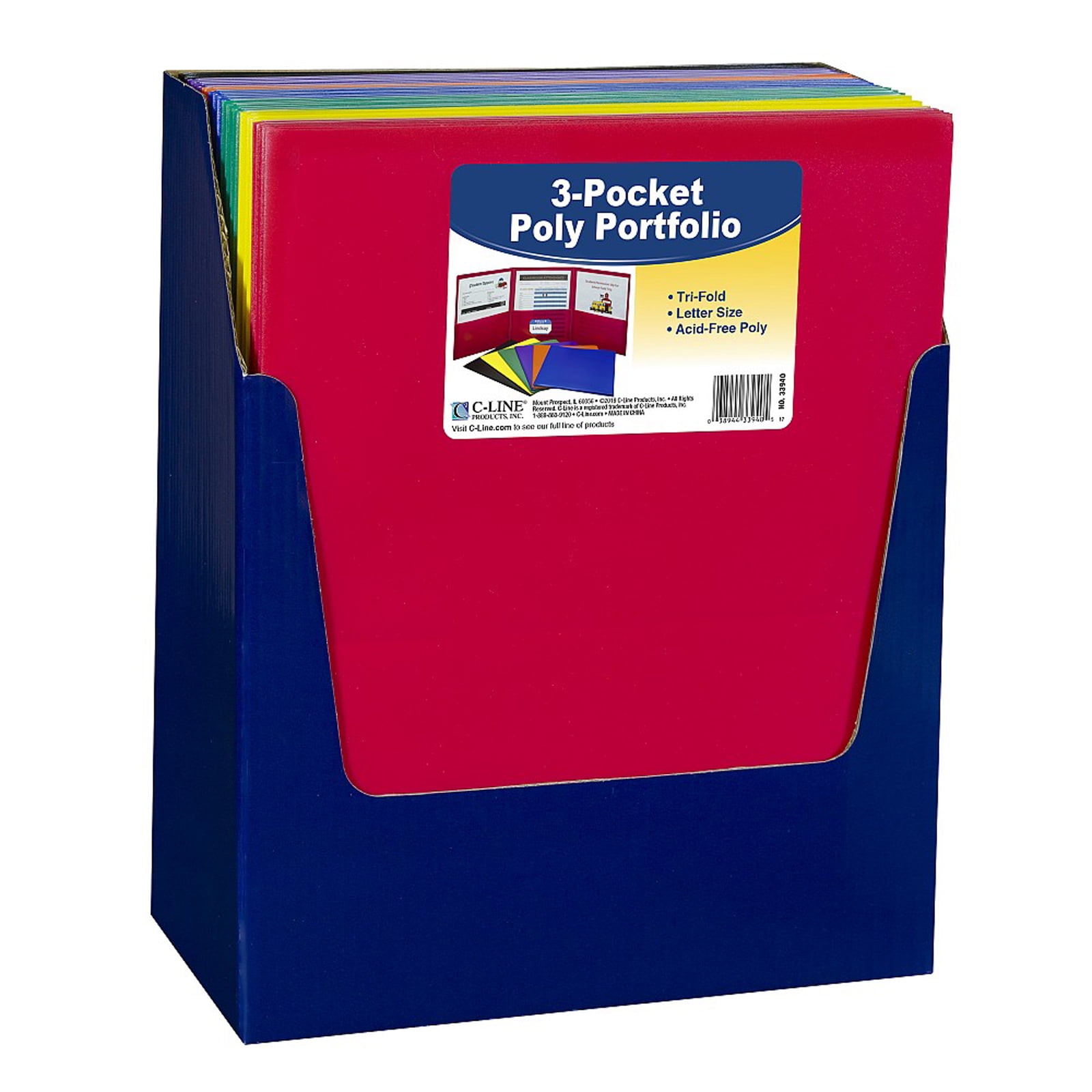 C-Line 3-Pocket Poly Portfolio, Assorted, Box of 24