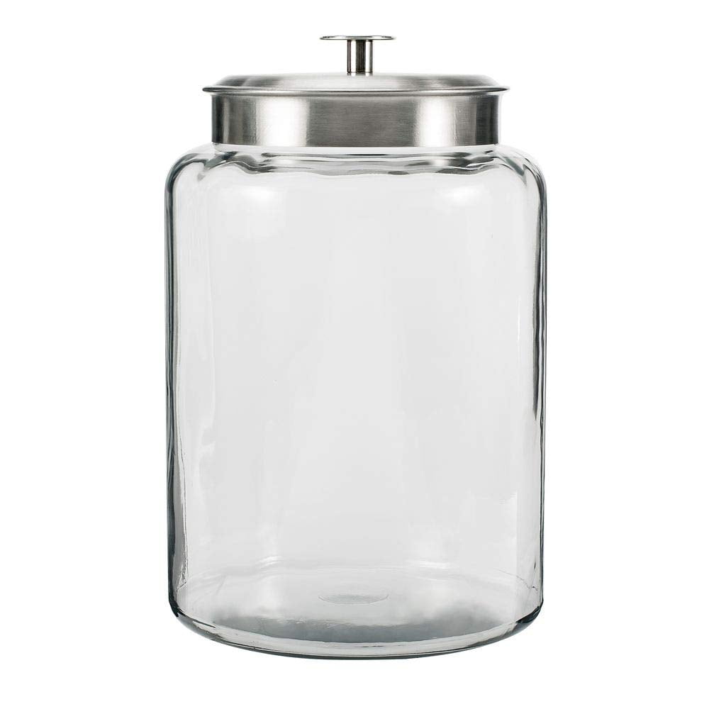 2.5 Ga... Anchor Hocking Montana Glass Jar with Fresh Sealed Lid Brushed Metal 