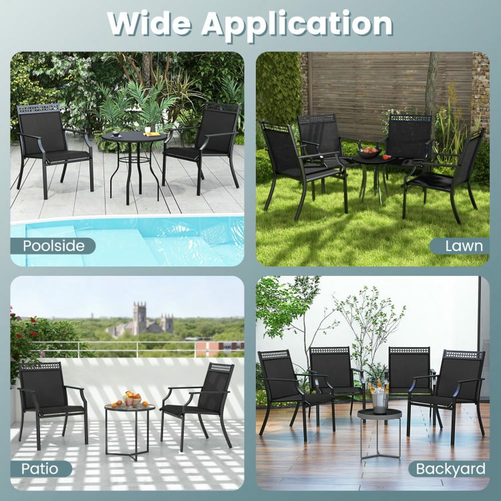 Barara King Patio Dining Chair,Outdoor Dining Room Chair,Patio Chairs Set of 2 with All Weather Breathable Fabric-Black