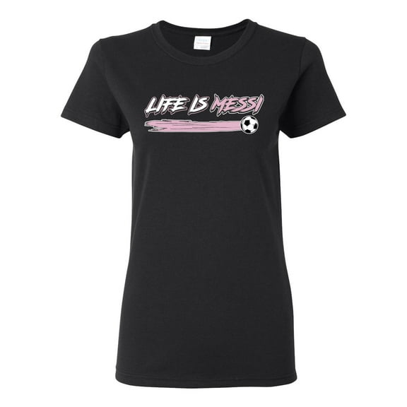 Wild Bobby Life Is Miami Soccer GOAT Sports Women Graphic Tee, Black, Small
