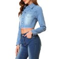 thumbnail image 3 of INSPIRE CHIC Women's Jean Jacket Frayed Button Up Washed Cropped Denim Jacket Grey Blue M, 3 of 5