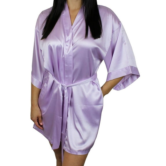 Women's Satin Kimono Bridesmaid Short Robe With Pockets - Silky Feel Modern Cut