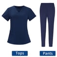 thumbnail image 3 of Conjuntos de uniformes de enfermería para mujeres, uniformes de SPA, cintura elástica, manga corta, transpirable, uniforme de trabajo sencillo, ropa , marino S Salvador Dali Exfoliante de enfermería, 3 of 10