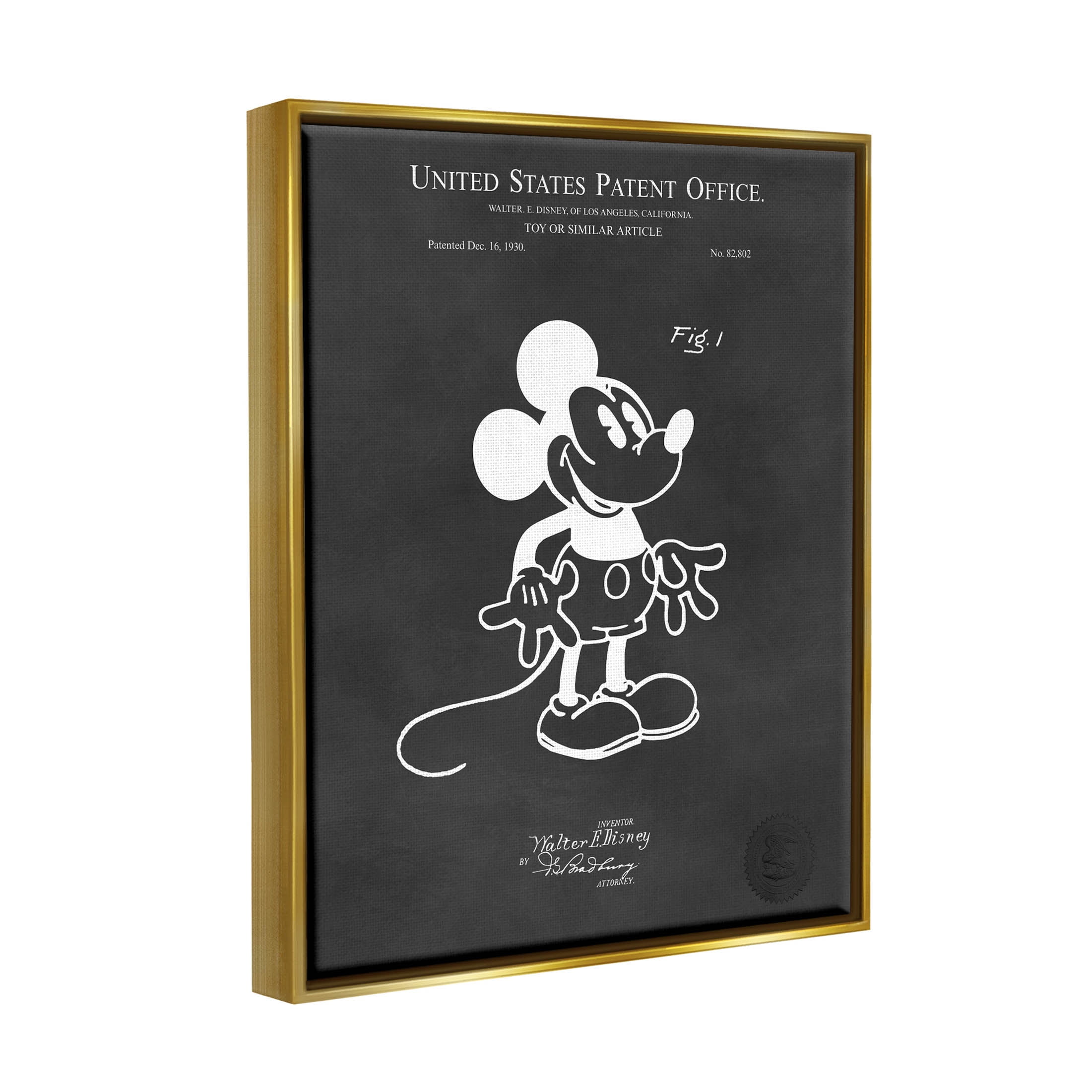 Stupell Industries Bold Mouse Vintage Patent Graphic Art Metallic Gold Floating Framed Canvas Print Wall Art, Design by Karl Hronek
