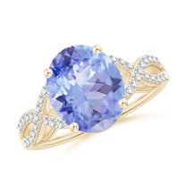 ANGARA Natural 3.5 ct Tanzanite Engagement Ring with Diamonds in 14K Yellow Gold for Women (Size-11x9mm) | December Birthstone, Anniversary, Jewelry Gift for Women | Natural Tanzanite Ring