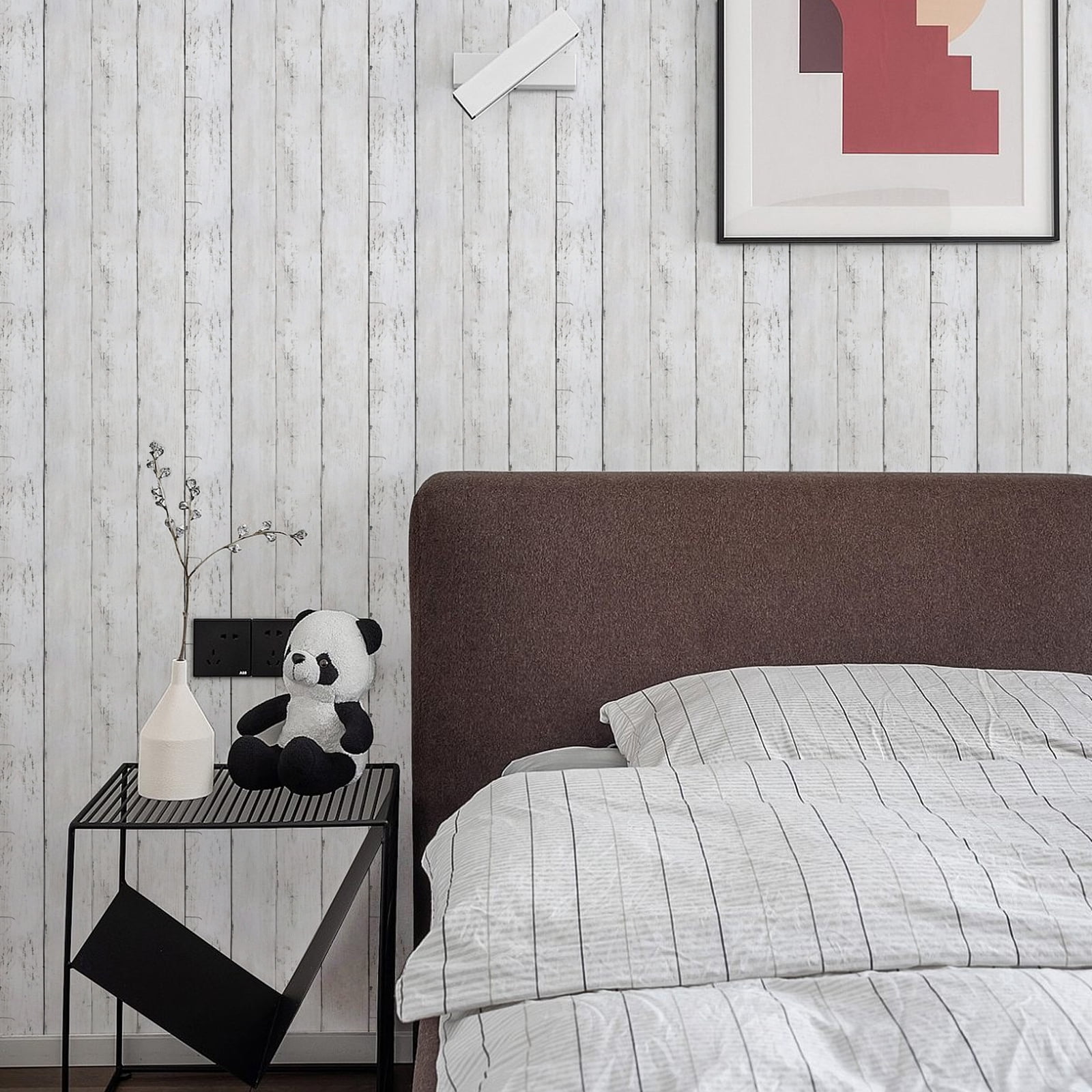 Abyssaly 17.7" x 393" White Wood Wallpaper Peel and Stick Wallpaper Self-Adhesive Removable Decorative Vintage Wood Gray Plank Wall Paper Interior Vinyl Film Shiplap for Home Decoration