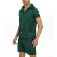 thumbnail image 2 of SWSMCLT Men's 2 Piece Pajama Set Summer Lightweight Lounge Spring Pjs Pajamas Soft Fall Satin Short Sleeve Green Medium, 2 of 5