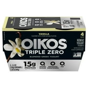 Oikos Triple Zero 15g Protein, 0 Added Sugar, Fat Free Vanilla Greek Yogurt Cups, 5.3 oz, 4 Count