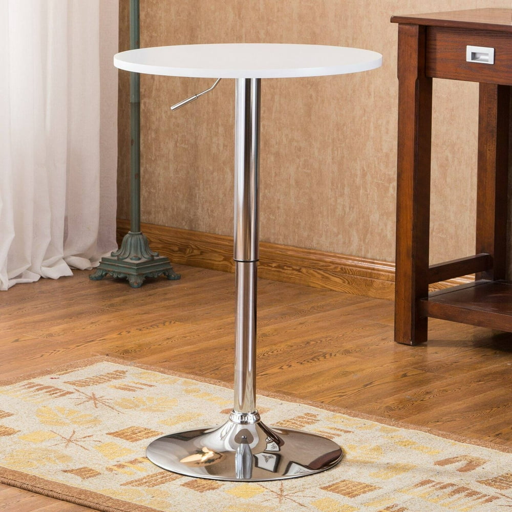 Roundhill Adjustable Height Wood and Chrome Metal Bar Table, Multiple