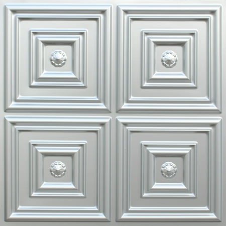 Dundee Deco's Modern Silver Patchwork Glue Up Ceiling Panels, 2 ft. X 2 ft. (4 sq ft.) each, Pack of 50