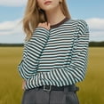 thumbnail image 2 of yillto Women Long Sleeve Shirts Striped Crew Neck Basic Slim Tee Pullover Casual Stretchy Loose Tops, 2 of 6