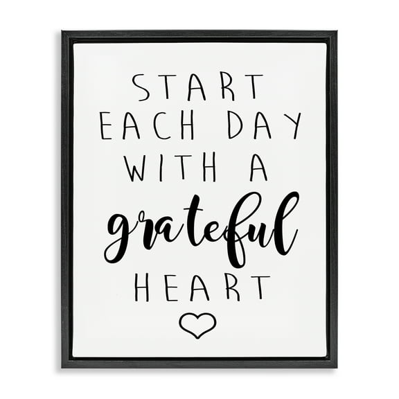 Stupell Industries Grateful Heart Sentiment Text & Numbers Painting Black Floater Framed Canvas Art Print Wall Art, 17 x 21