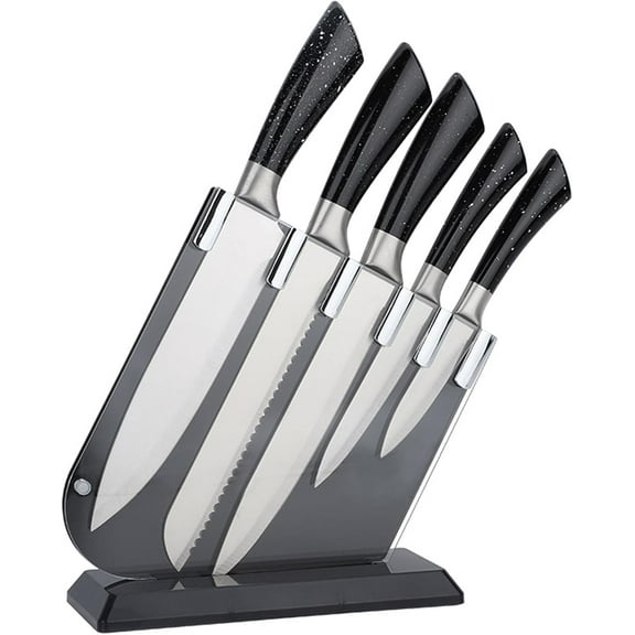 6-Piece Kitchen Knife Set with Acrylic Knife Block – Stainless Steel Sharp Knives for Cooking, Slicing, Chopping – Non-Slip Ergonomic Handle, Dishwasher Safe – Home, Chef, Gift (Black)