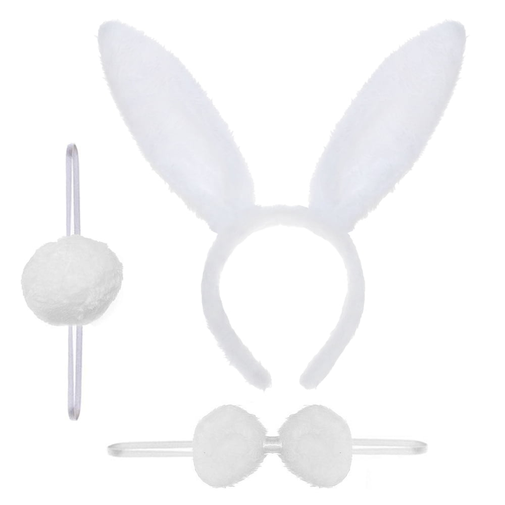 Toptie Bunny Ears Headband Bow Tie Rabbit Tail Cosplay Halloween Costume Kit Party Accessory 