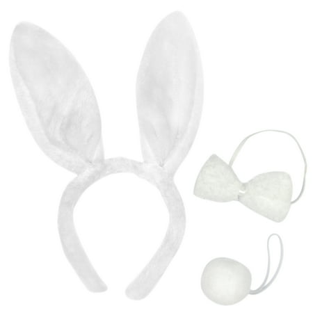 Toptie Bunny Ears Headband Bow Tie Rabbit Tail Cosplay Halloween Costume Kit Party Accessory-White-60Sets