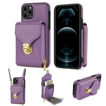for iPhone 11 Pro Max Case Wallet with Shoulder Strap for Women - Crossbody Lanyard,Zipper Pocket,Credit Card Holder,Shockproof - Metal Buckle Closure Premium PU Leather Case, Purple