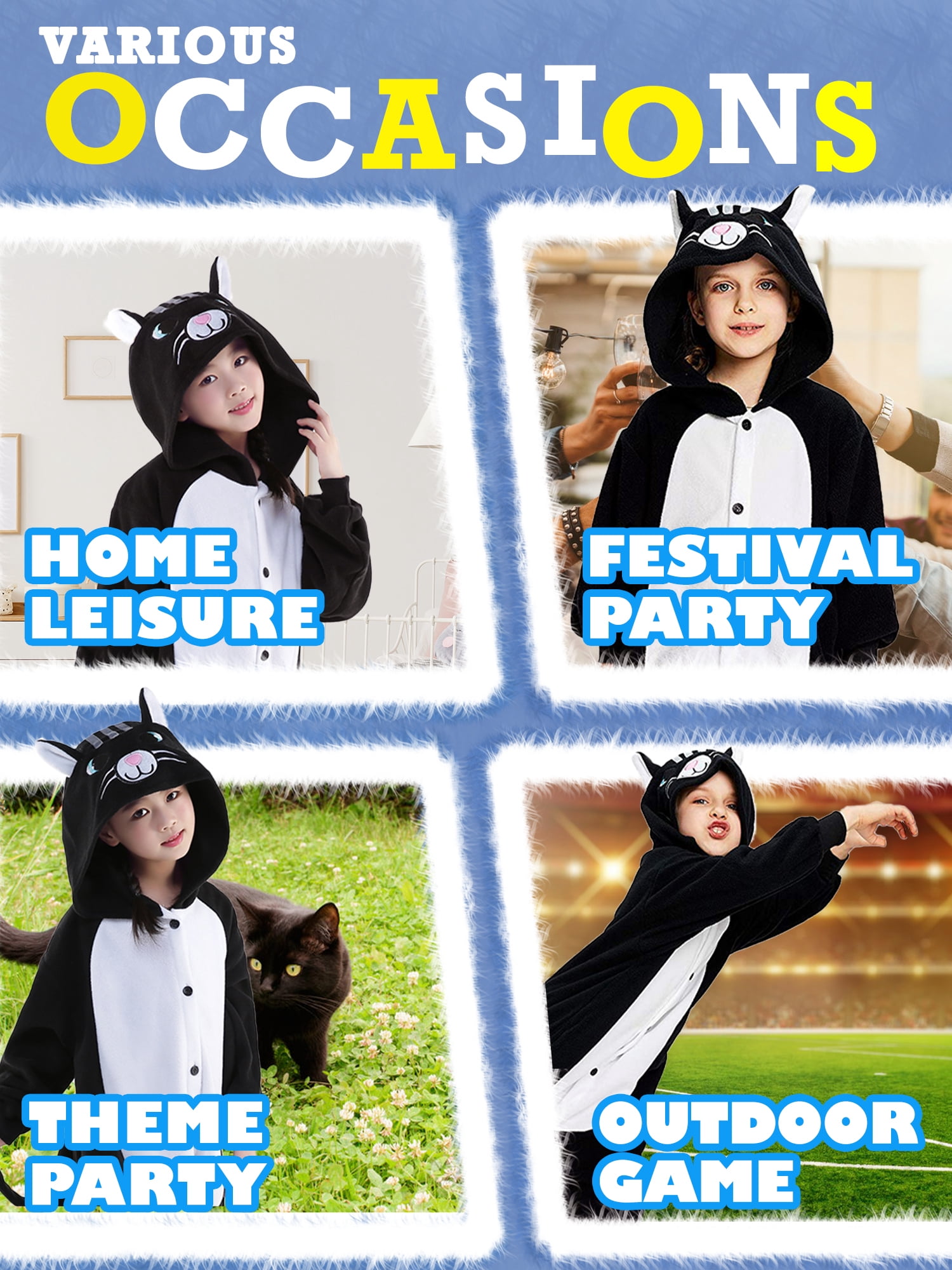 Cat Onesie Pajama Kids Unisex Animal Costumes Polyester One-Piece Sleepwear for Boys and Girls 5T