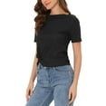 thumbnail image 4 of INSPIRE CHIC Women's Casual Round Neck Summer Crop Short Sleeve Twist Knot T-Shirt XS Black, 4 of 6