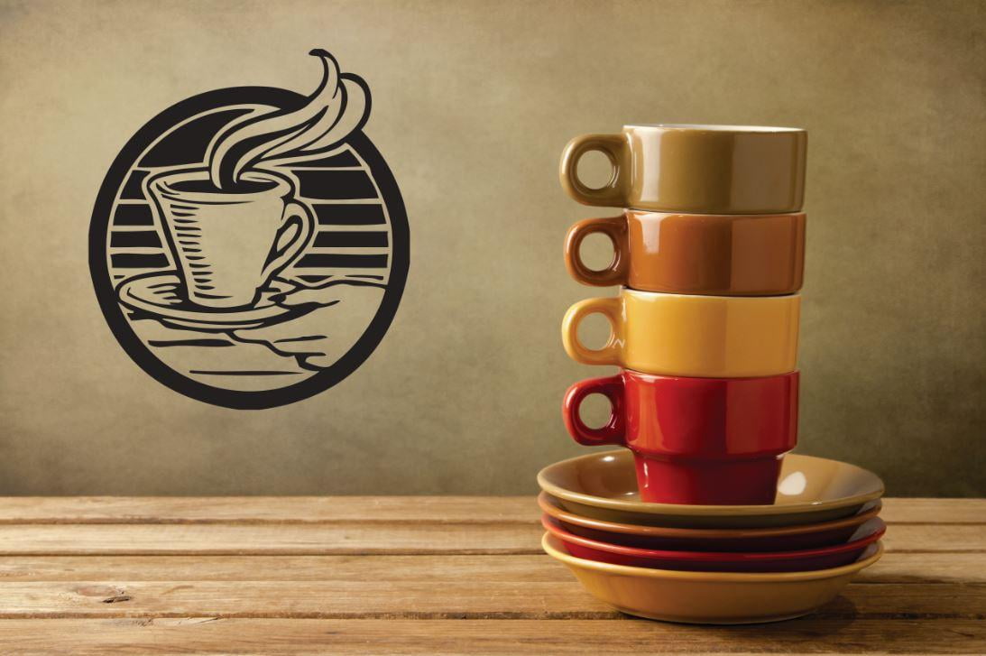 Custom Wall Decal Vinyl Sticker Coffee Cup Heart Design Kitchen