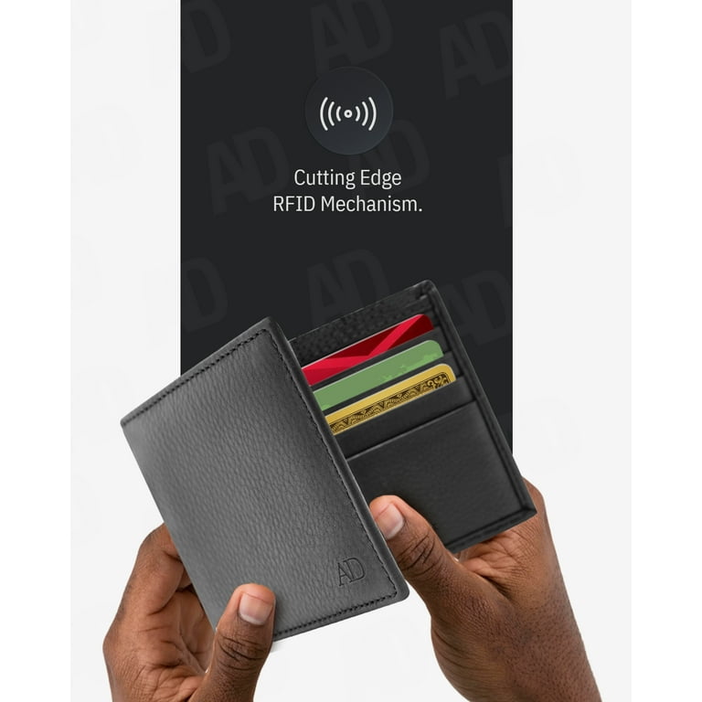 Thin Black Leather Wallet for Men. Minimalist Cardholder for 