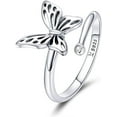 thumbnail image 1 of 925 Sterling Silver Dainty Butterfly Expandable Open Cuff Rings Adjustable Anima, 1 of 5