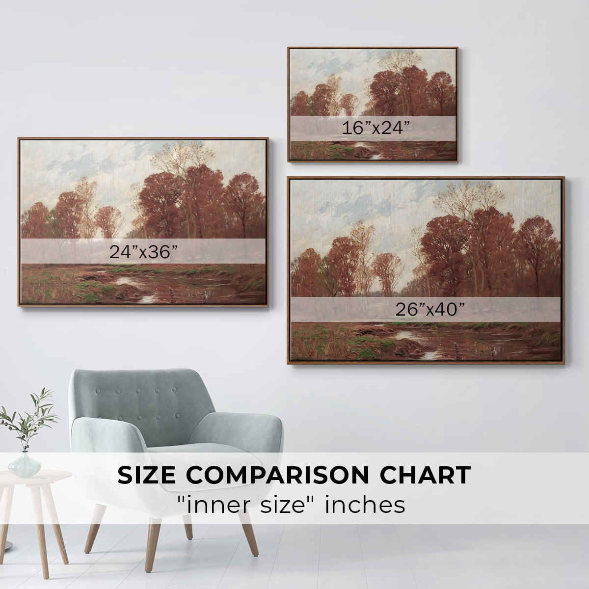 Vintage Landscape-CCCXXXIV By Wexford Home Framed in Walnut Wood Gallery Wrapped Canvas 25 in. x 37 in.