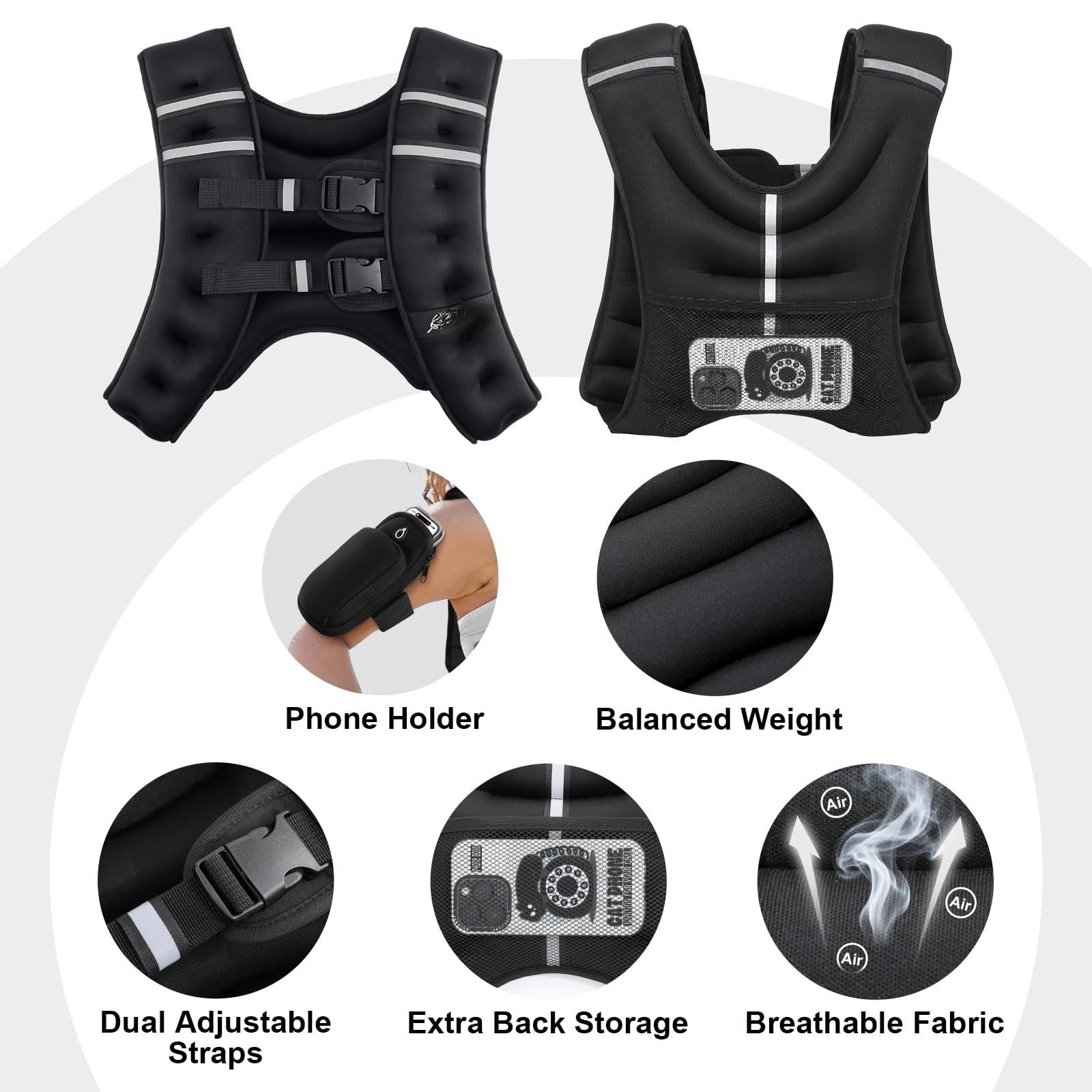 Black 10 lb Weighted Vest for Workout Running Walking