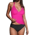thumbnail image 3 of Firpearl Women's Halter Tankini Top V Neck Swimsuit Top Tummy Control Bathing Suit Tops Hot Pink US8, 3 of 6