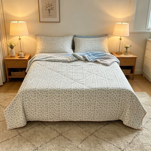 Washable Cotton Summer Quilt Breathable Silk Cotton Blanket Ultra Soft Thin Bed Quilt All Season Portable Washable Comforter Lightweight Cooling Bedding Throw Home Bedroom Use,Soft Bedding Set(A)
